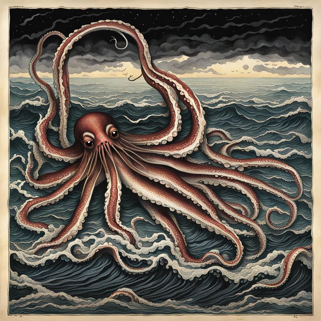 Realistic Giant Squid in Deep Ocean