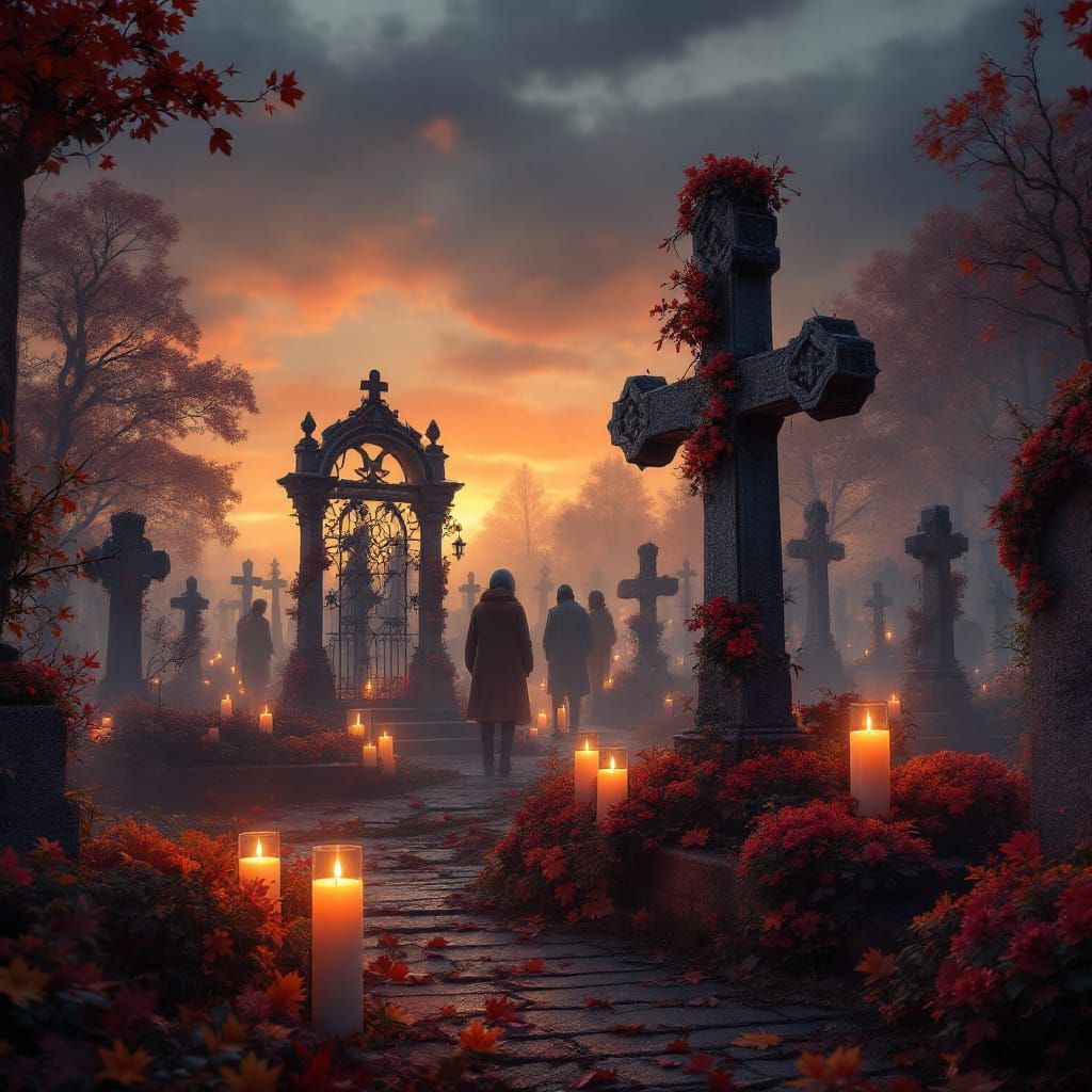 Polish Cemetery on All Saints' Day: Matte Painting
