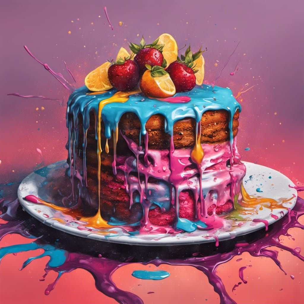 Cake on a Plate in Graffiti Splash Art