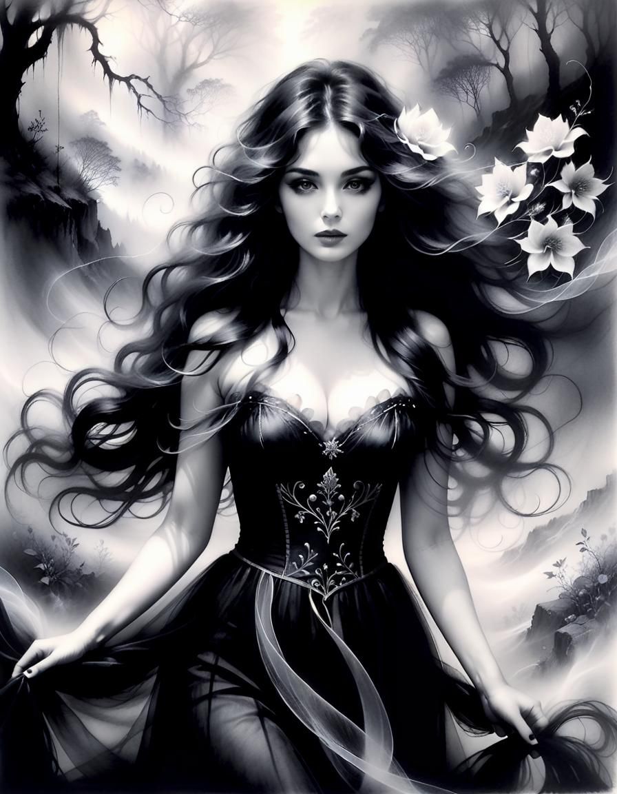 Entangled Beauty in Charcoal with Floral Accents