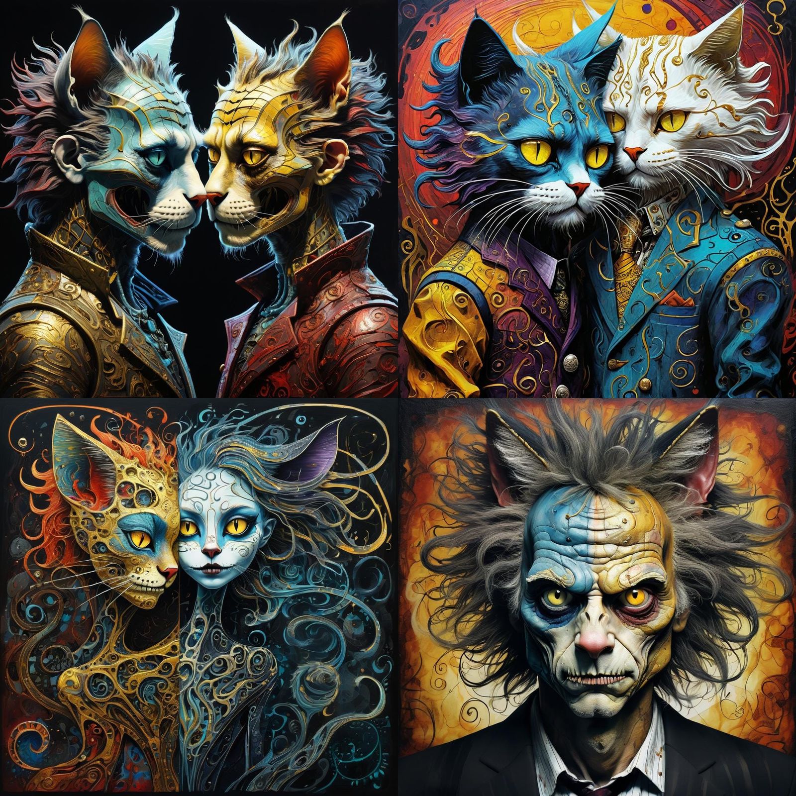 Humorous Half Human Half Cat in Dark Fantasy Style