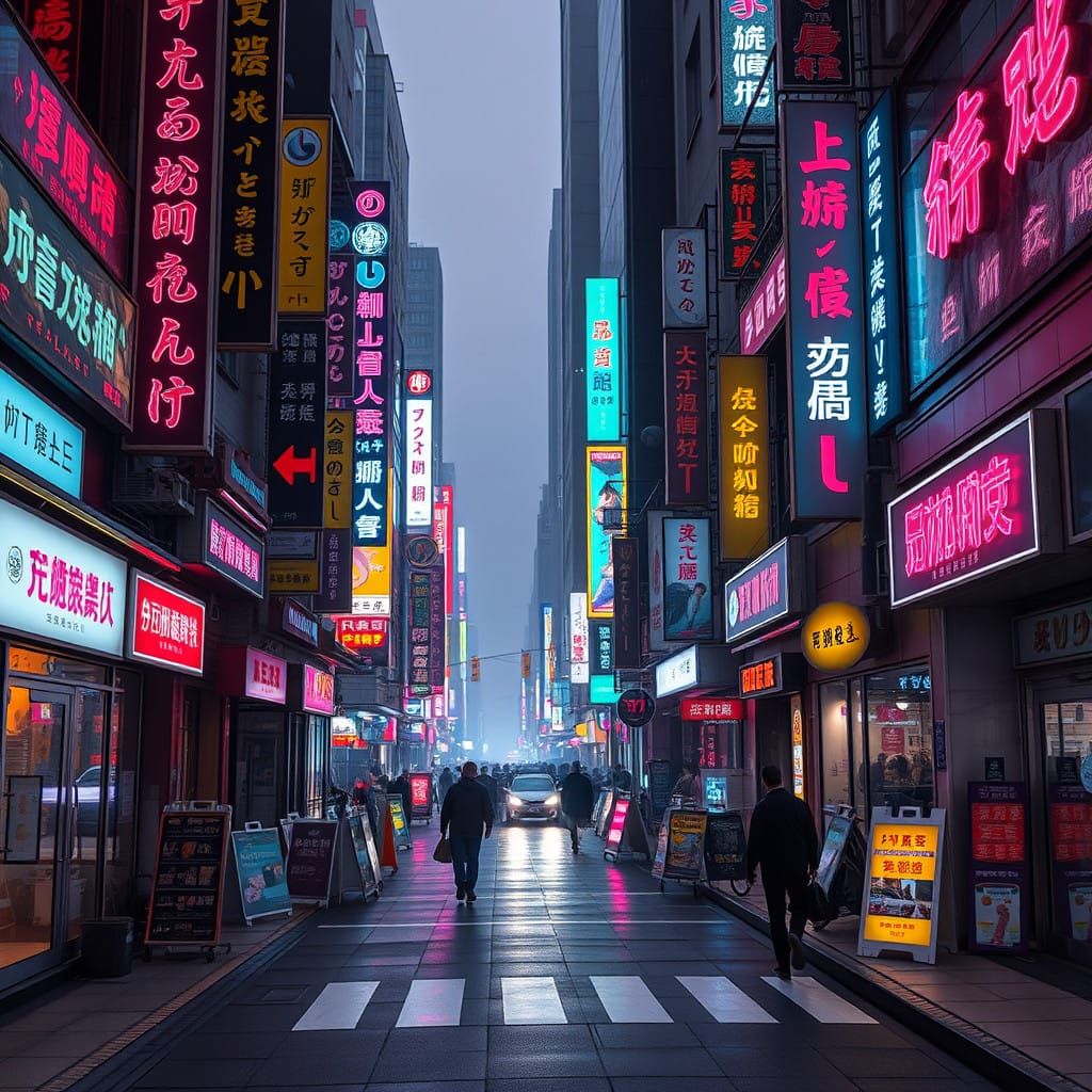 Neon Cityscape in Cyberpunk Style