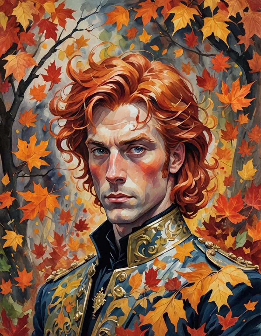 Fiery Prince in Autumn Impressionist Gouache Painting