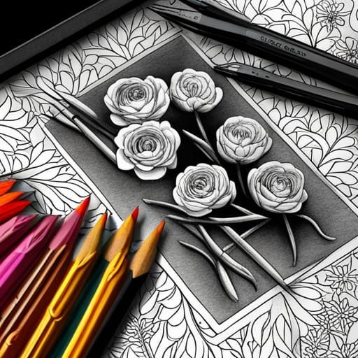 Detailed Black and White Flower Coloring Book