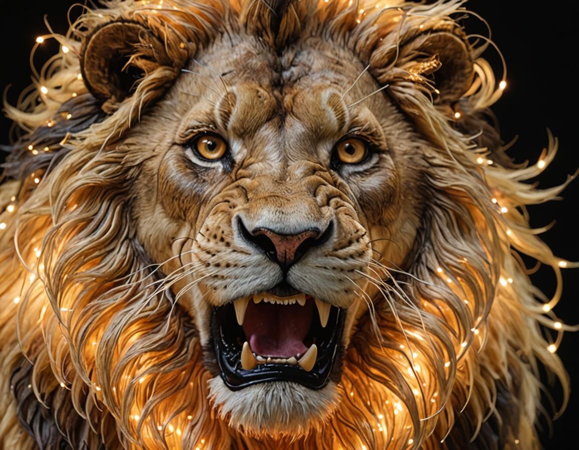 Fiber Optic Lion: Hyperrealistic Digital Art