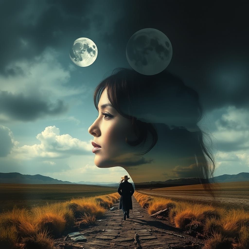 Surreal Layered Artwork Blending Two Images