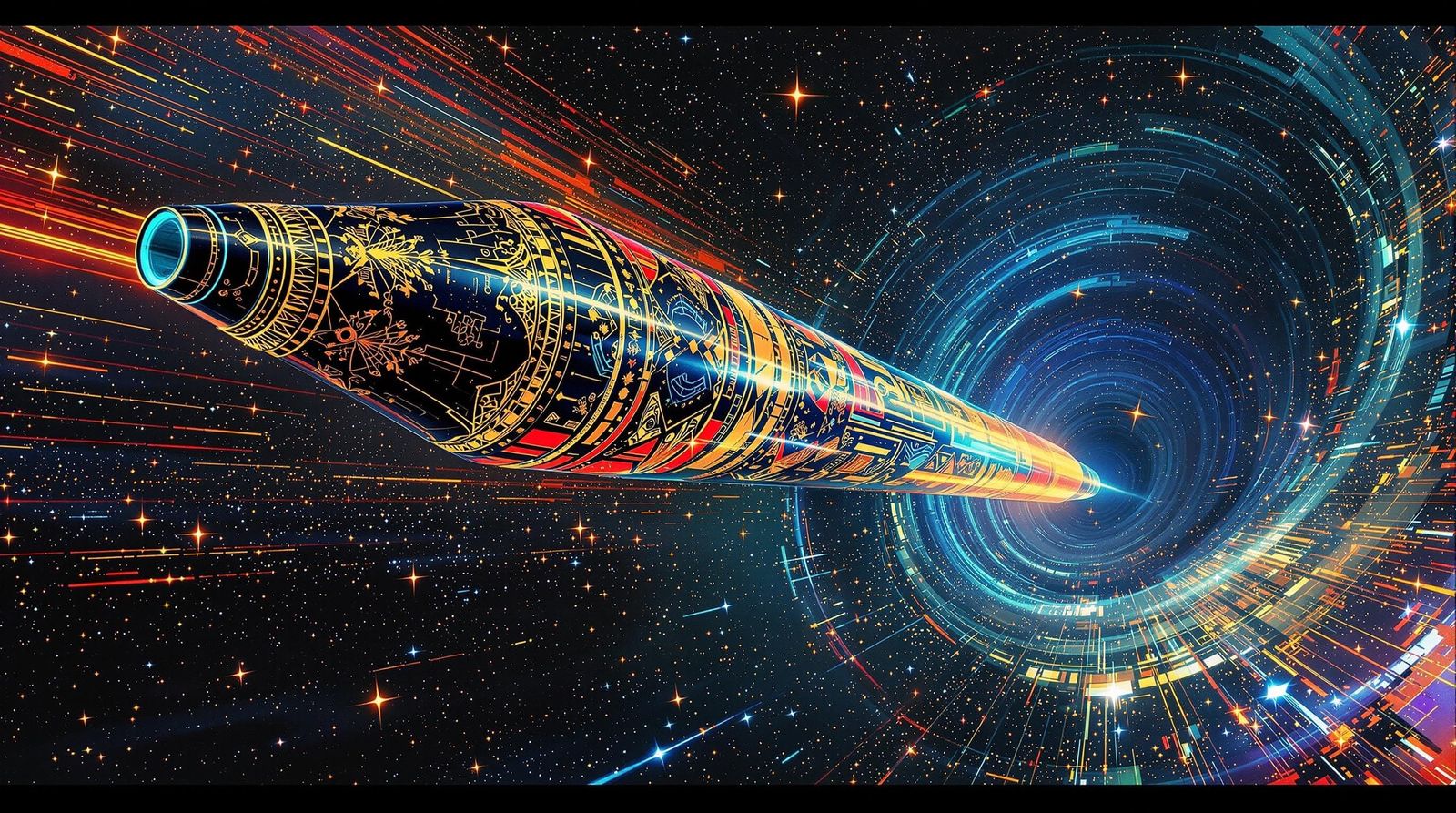 Gustav Klimt-Inspired Starship in Interstellar Vortex