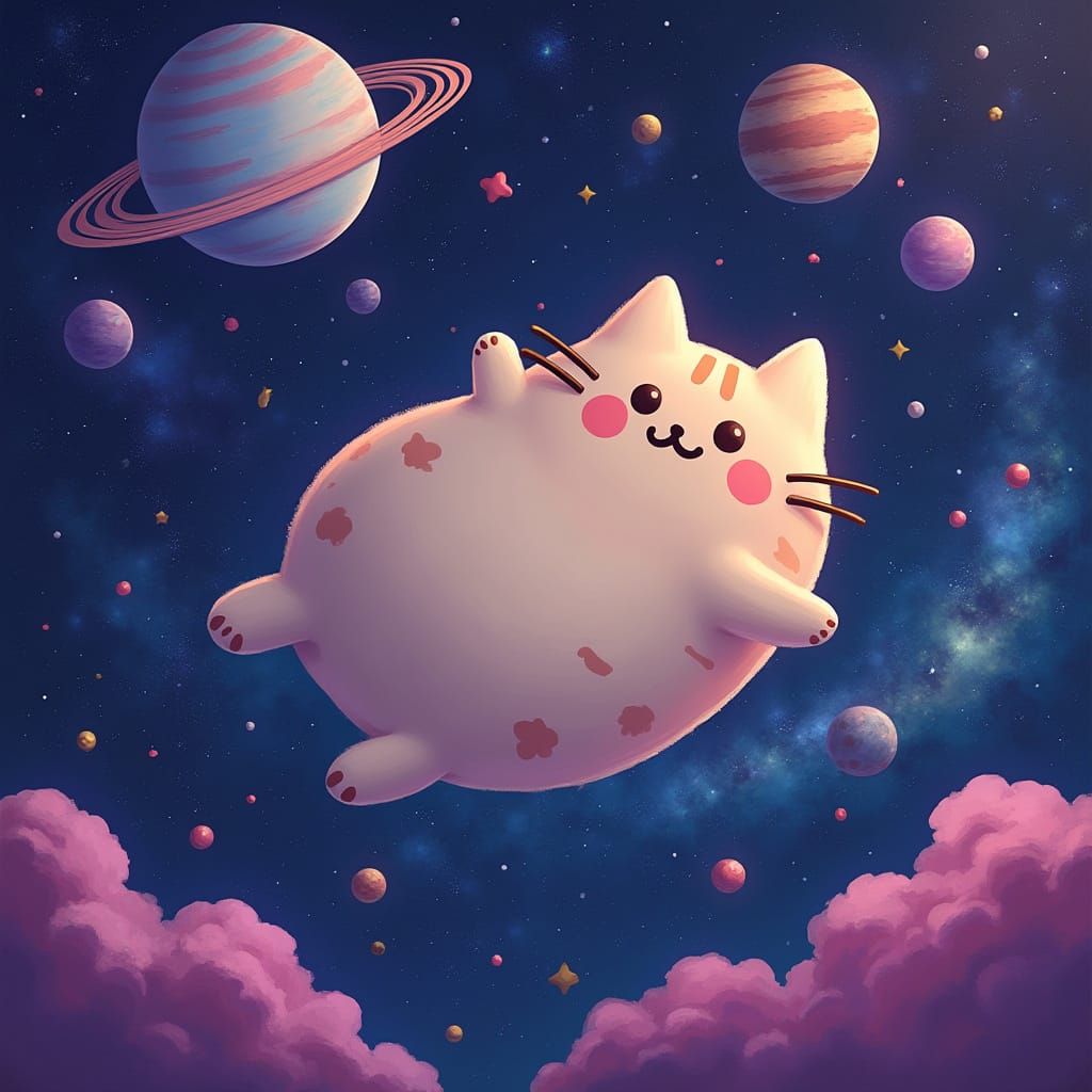 Pusheen Cat's Cosmic Journey in Digital Art