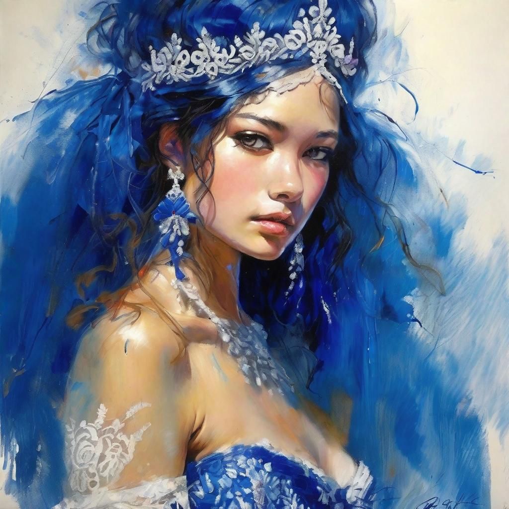 Anime Ball Gown with Painterly Triadic Colors