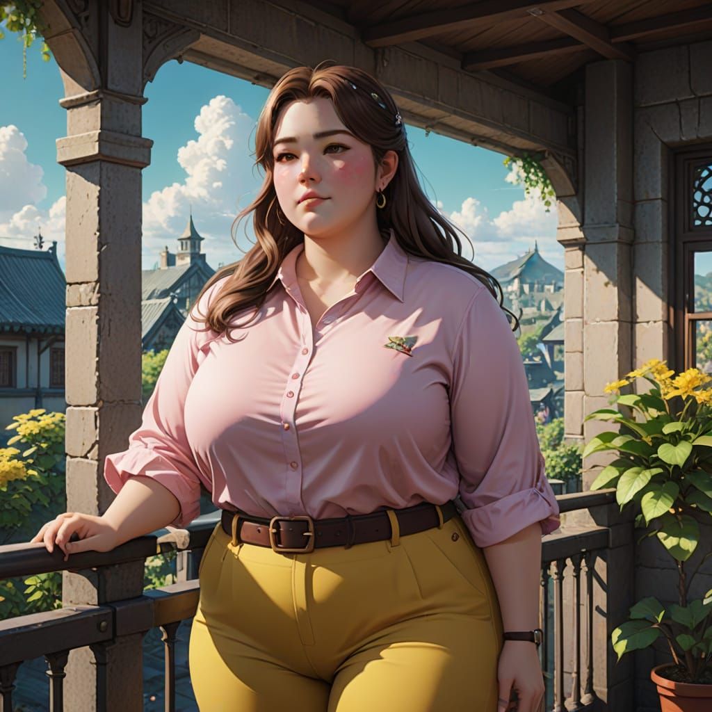 Charming Anime Goddess Admires Breathtaking View