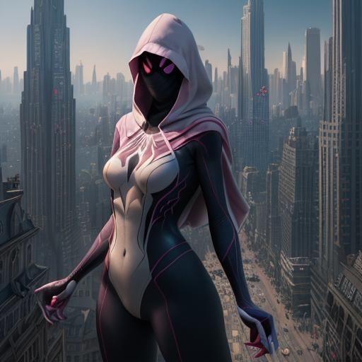 Giant Spider-Gwen in a Cityscape, Fantasy Art