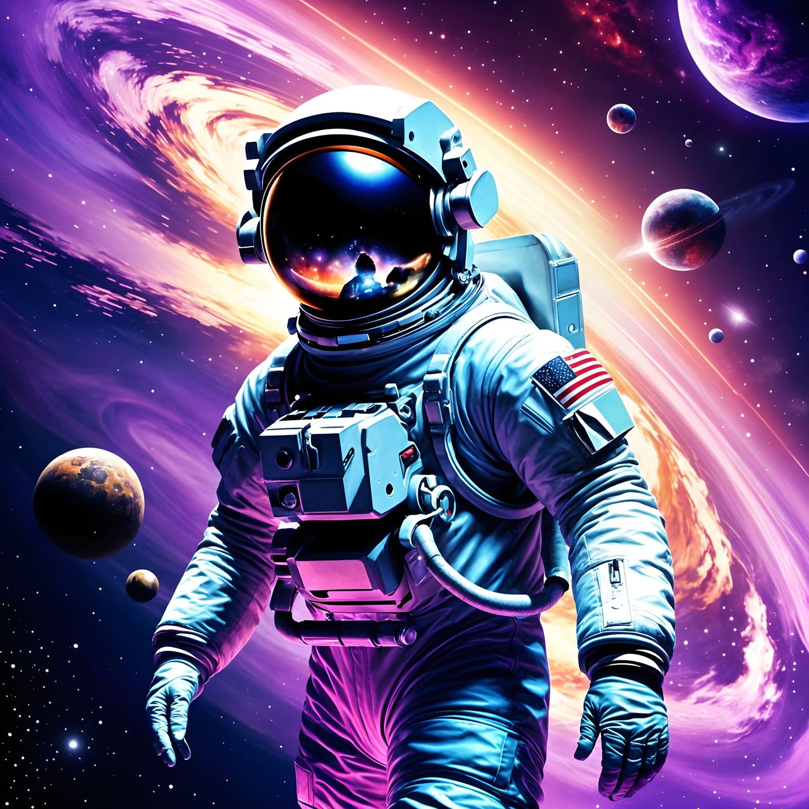 Cosmic Astronaut Drifts Through Vibrant Galaxy