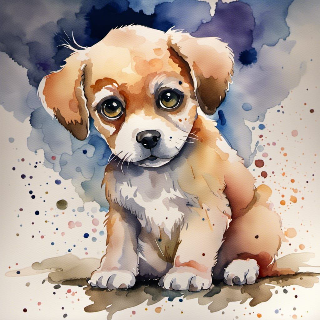 Watercolor Puppy with Big Eyes