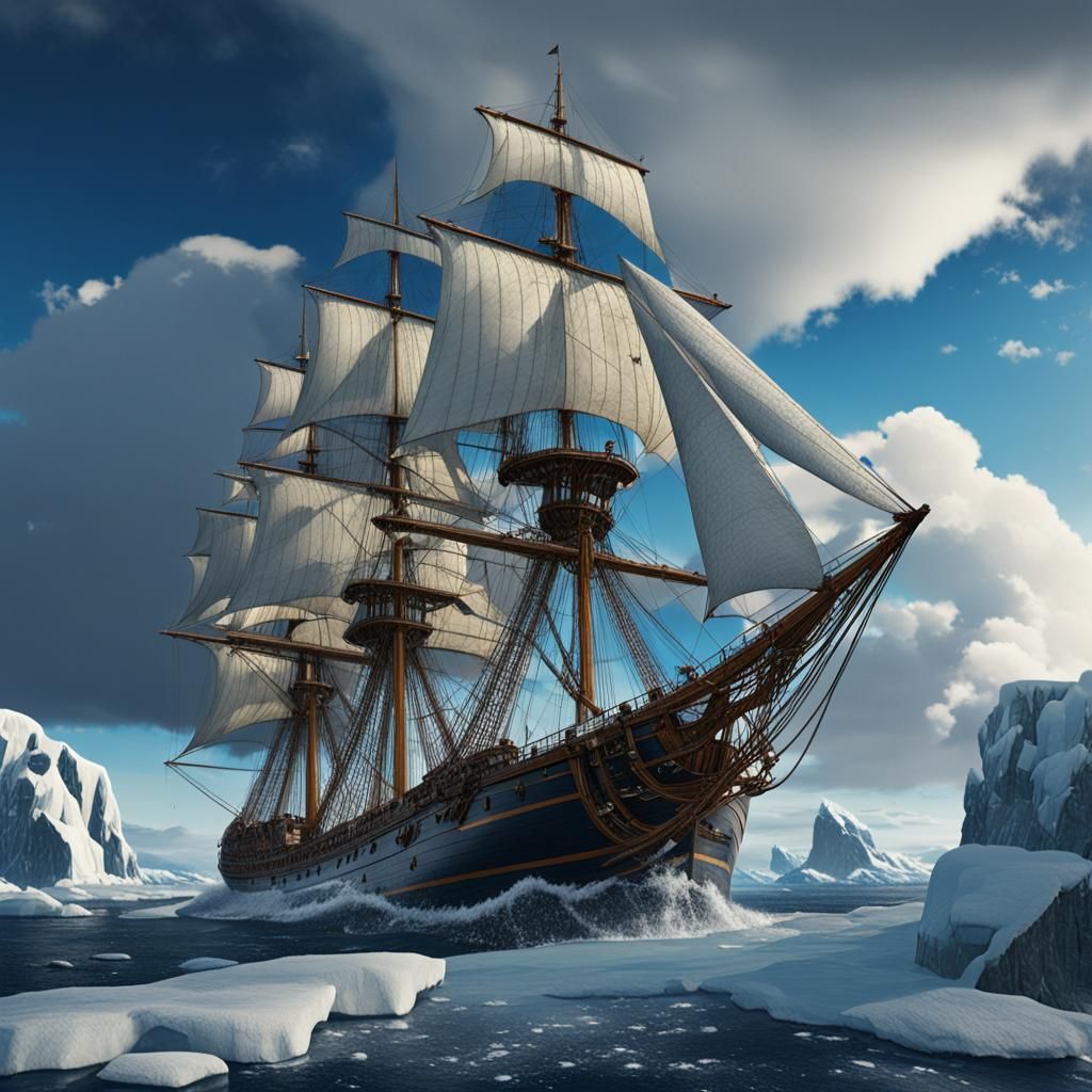 19th Century Sailing Ship in Antarctica: Detailed Matte Pain...