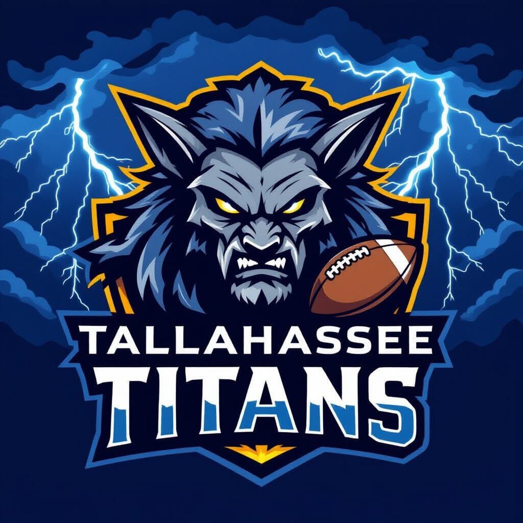 Tallahassee Titans Football Team Logo with Stormy Background