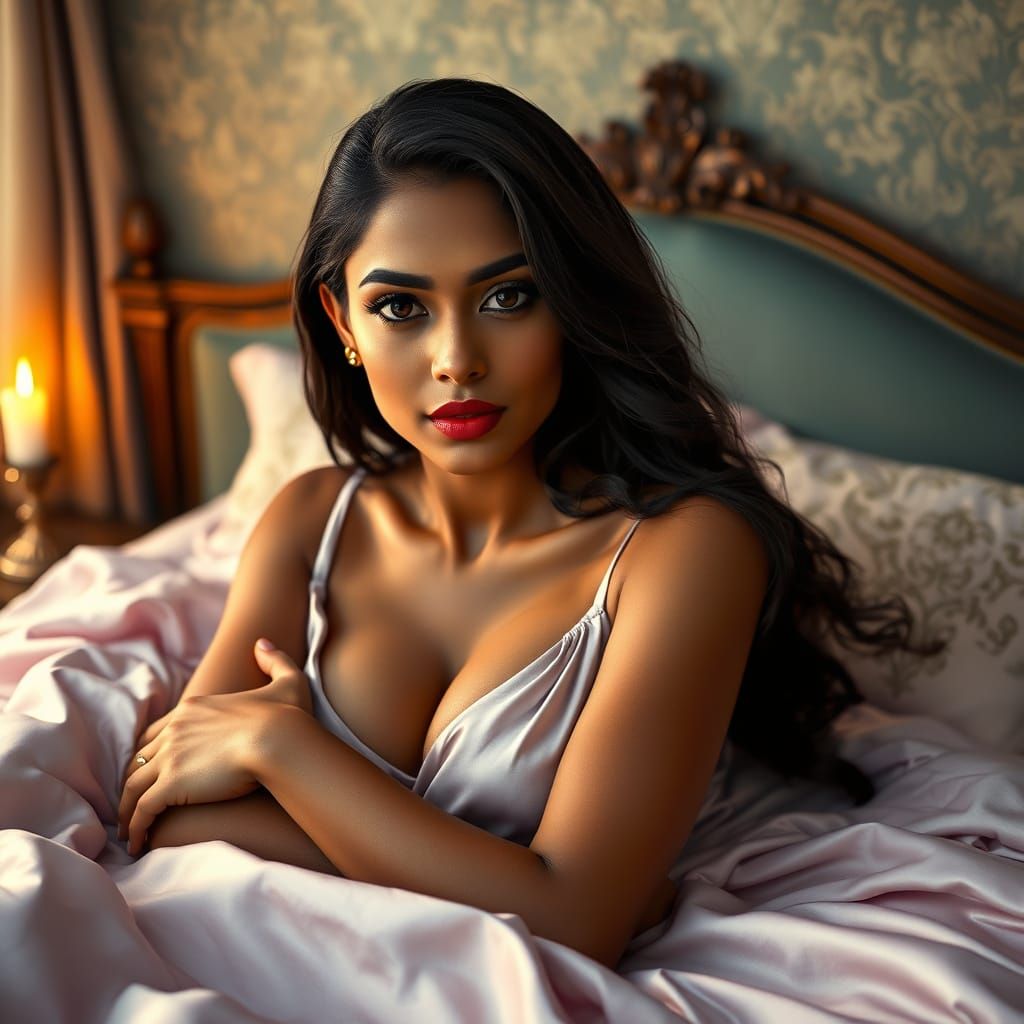 Elegant Pakistani Woman in Luxurious Bedding