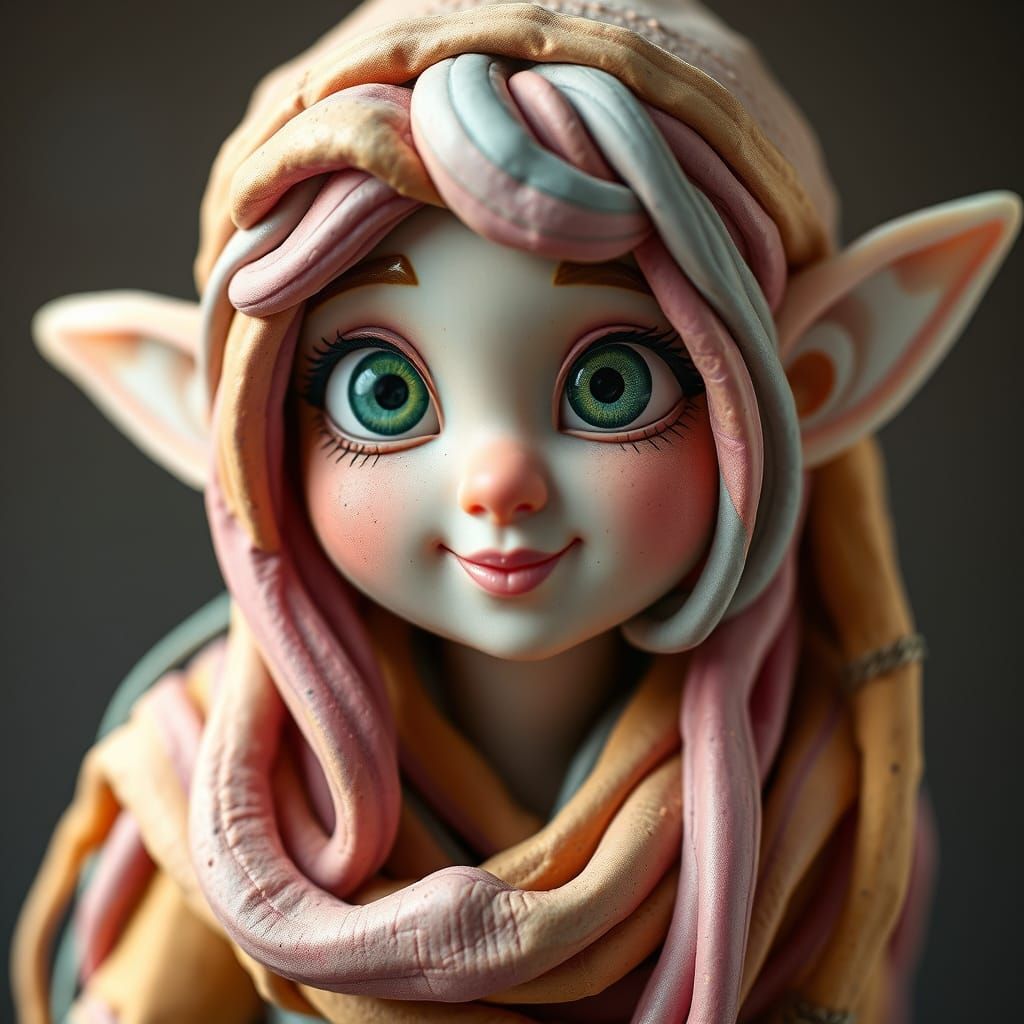 Hyperrealistic Clay Elf Figurine in Pastel Hues