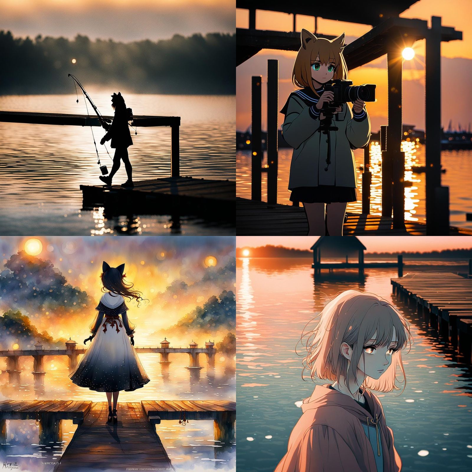 Black Catgirl on Pier in Bokeh Photography