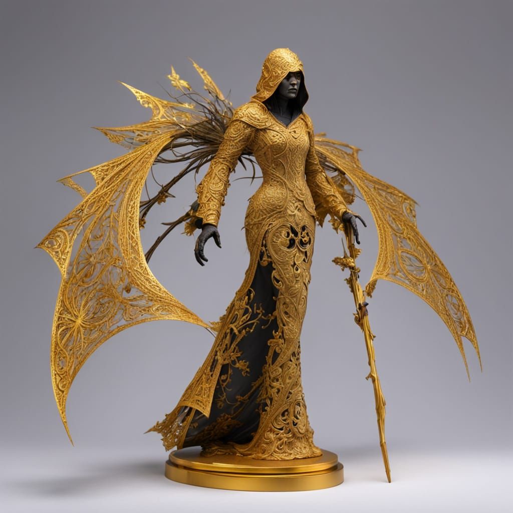 Elegant Lady in Golden Lace Sculpture