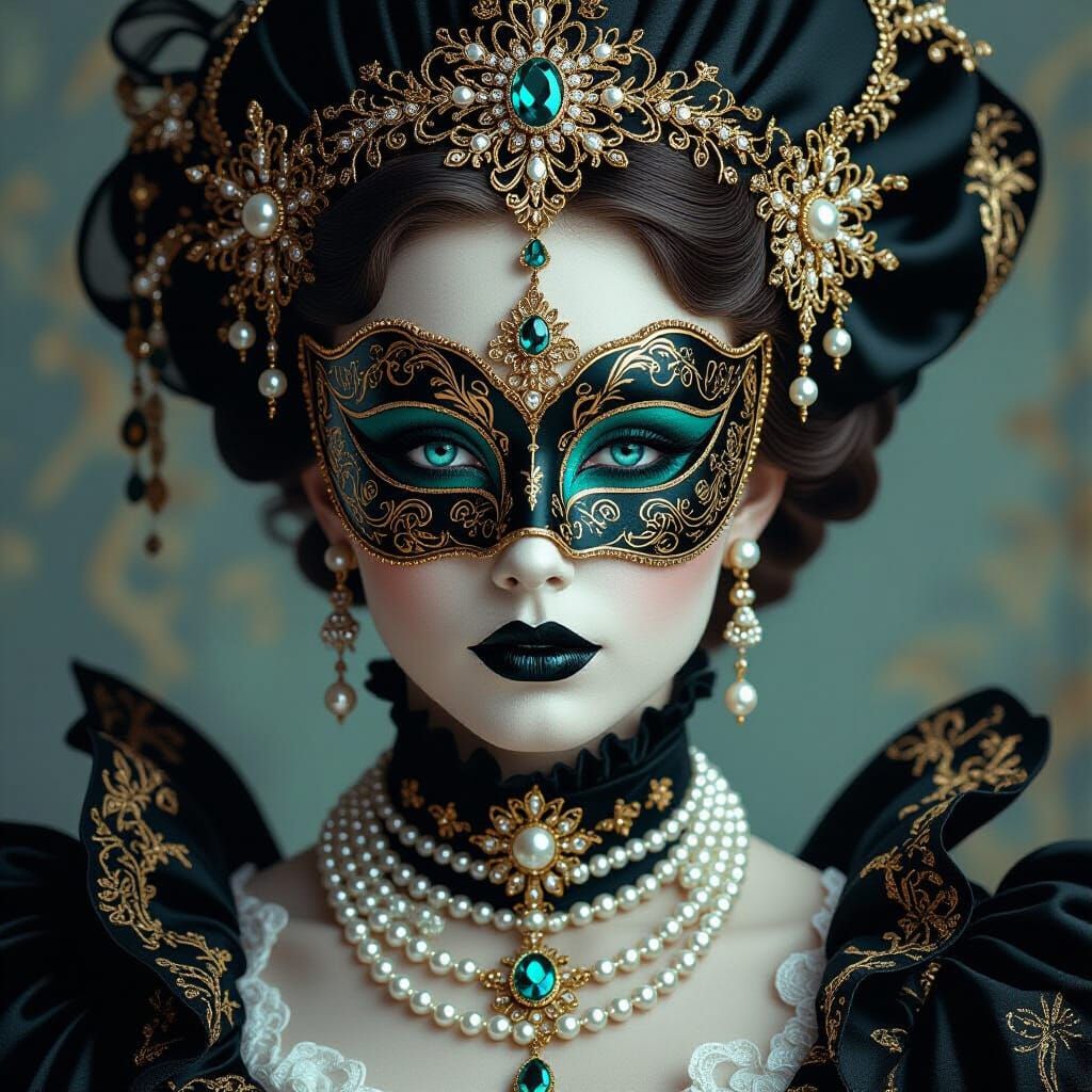 Baroque Venetian Noblewoman in Ornate Mask