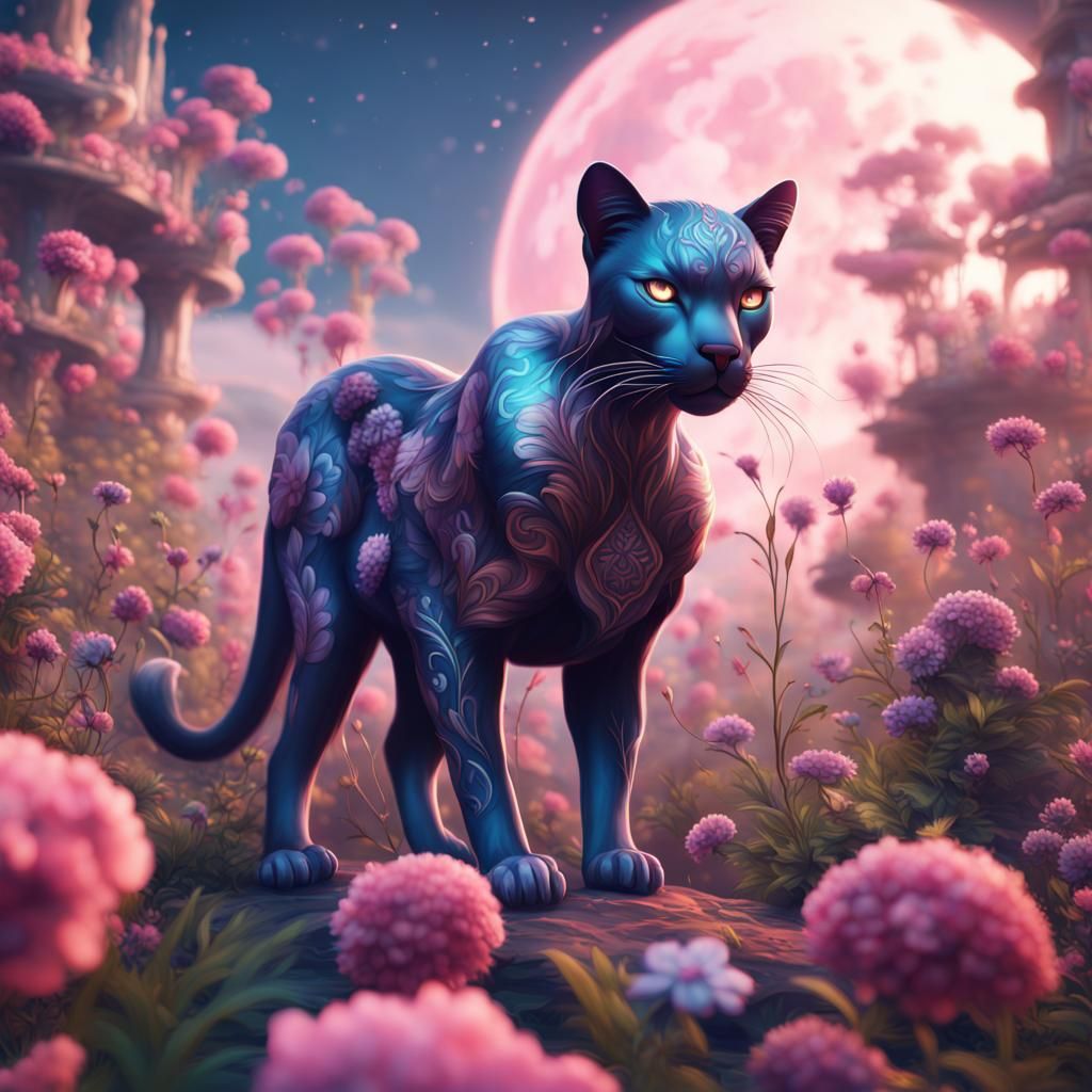 Floral Celestial Puma in Detailed Digital Painting