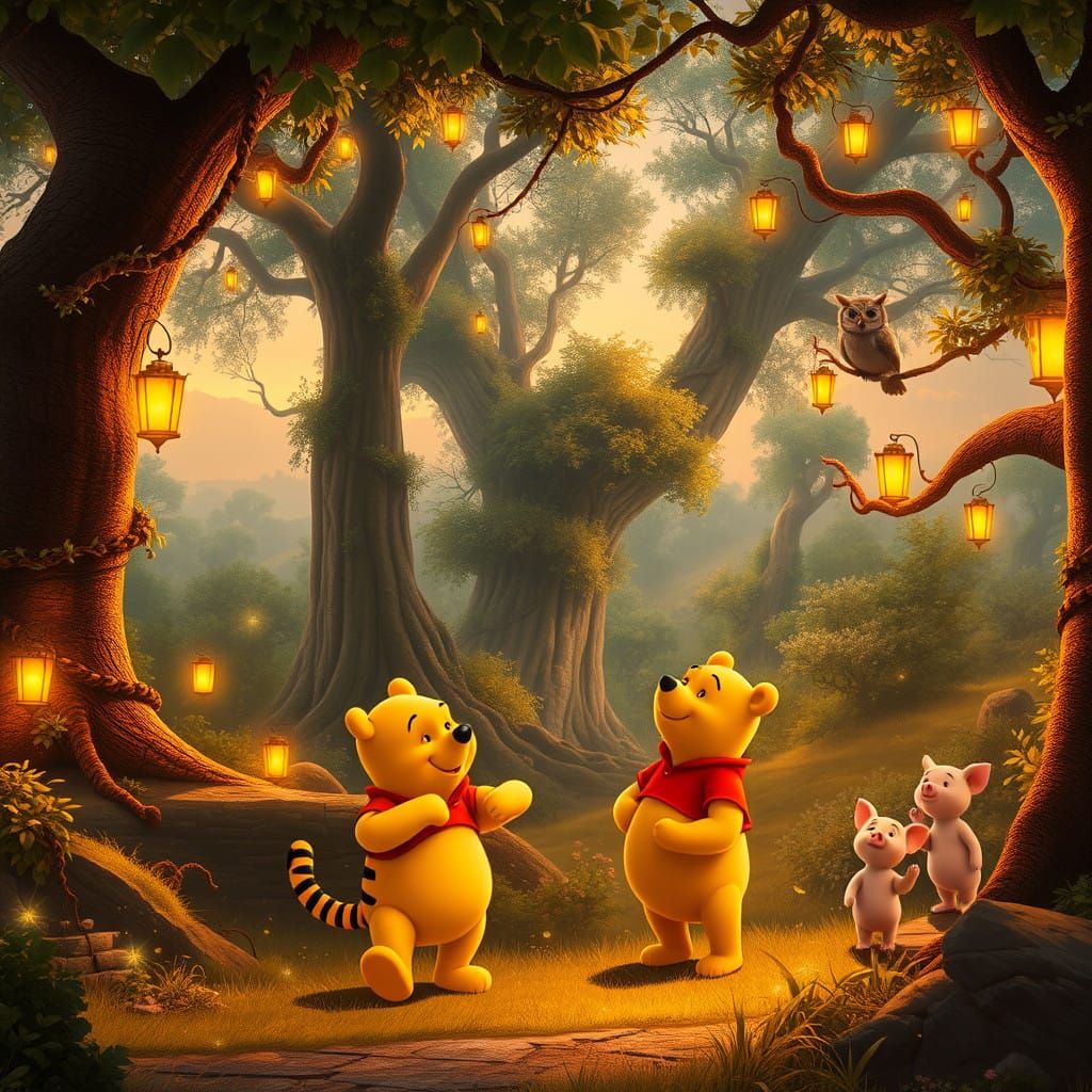 Whimsical Hundred Acre Wood Landscape in Digital Matte Paint...