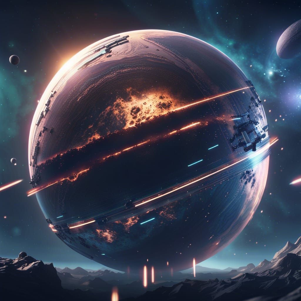 Futuristic Planet at Galaxy Center in 3D Style