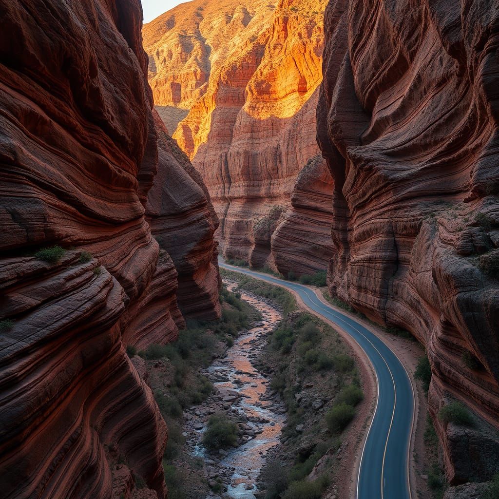 Meiringspoort Ravine: Golden Hour Sedimentary Rock
