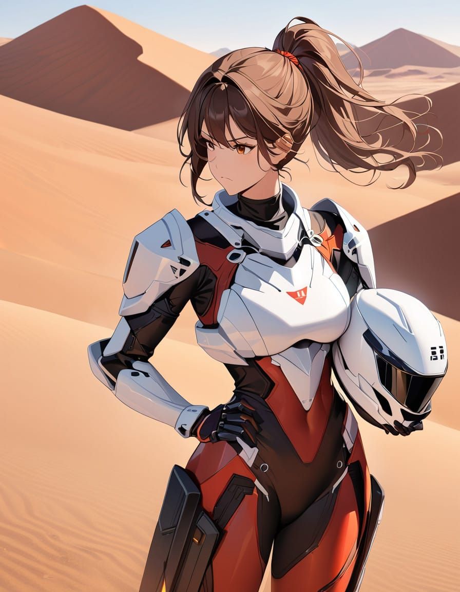 A Lone Warrior in Futuristic Armor, Lost in the Desert