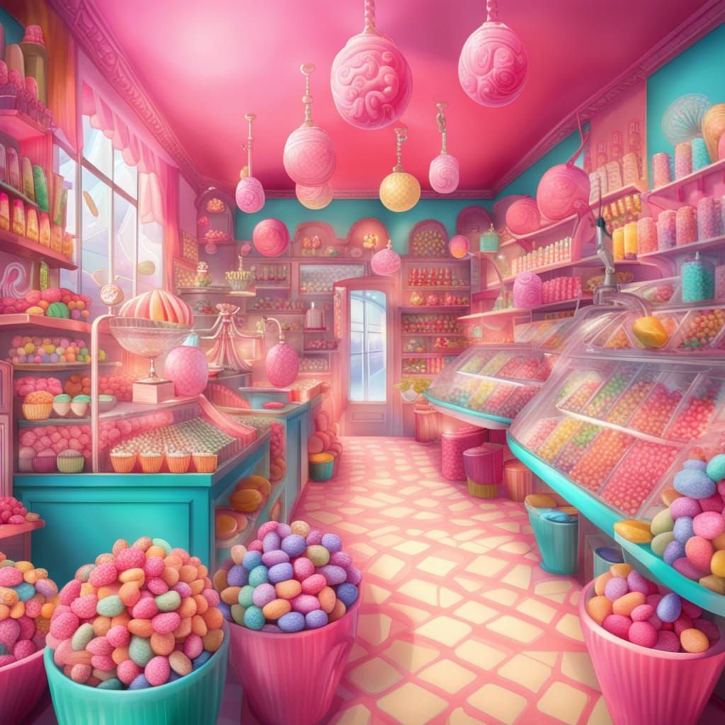 Vibrant Girly Candy Shop with Delicious Sweets