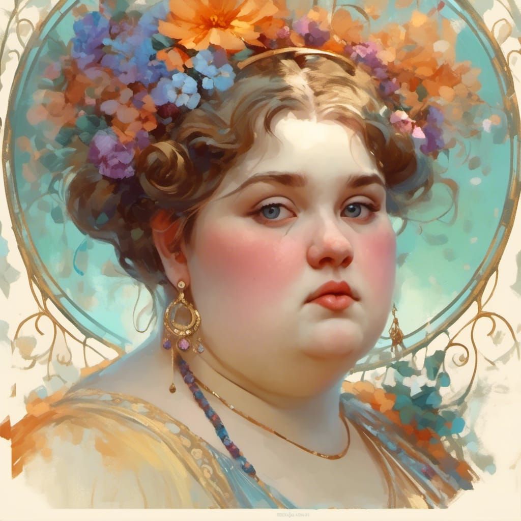 Curvy Woman in Art Nouveau Style Portrait