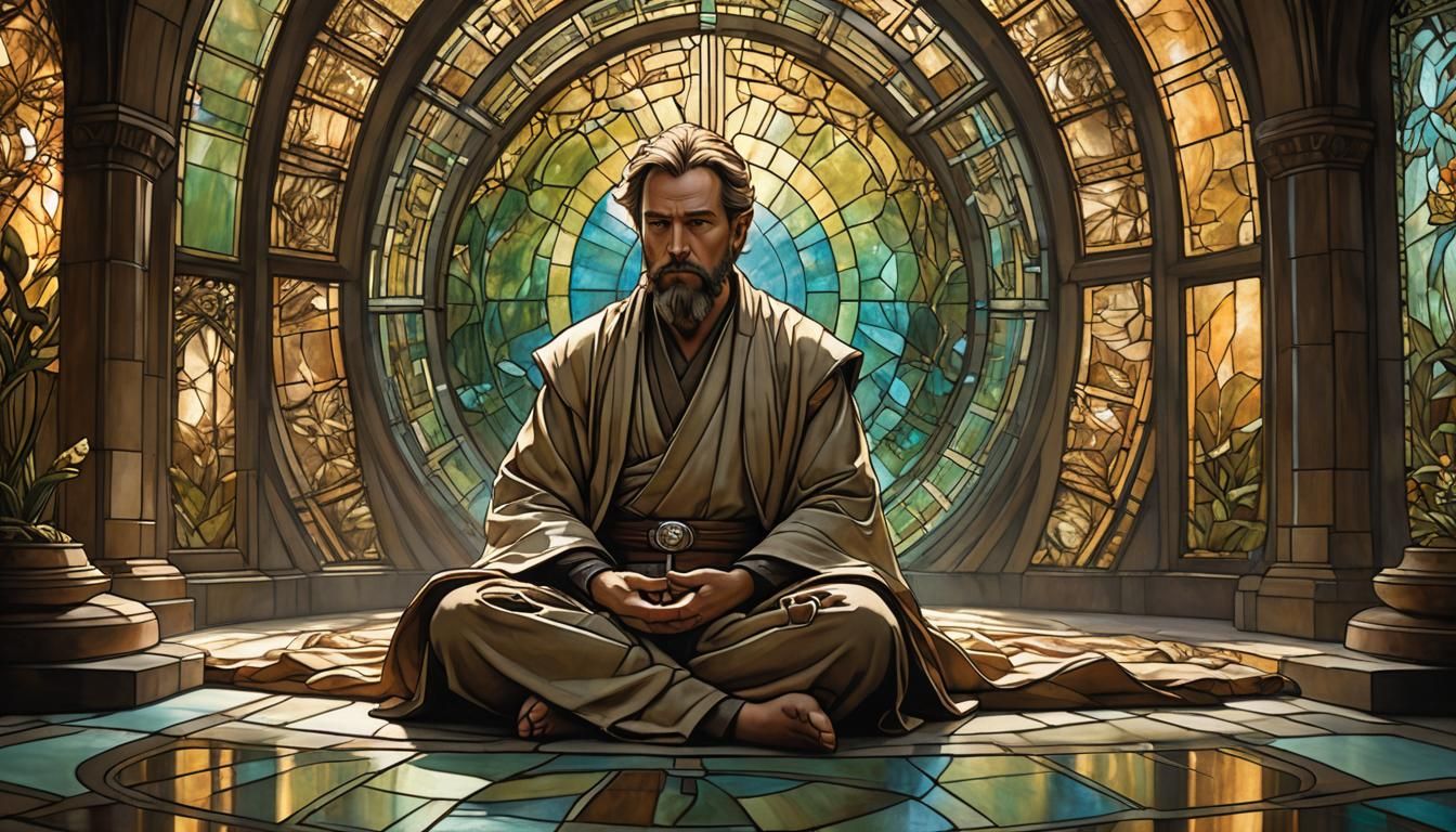 Jedi Meditation in Stained Glass Style