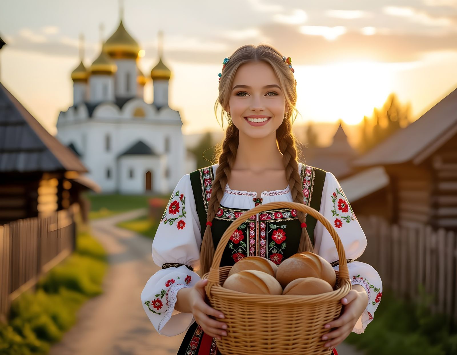 Village Girl with Monastery: Hyperrealistic 3D Art