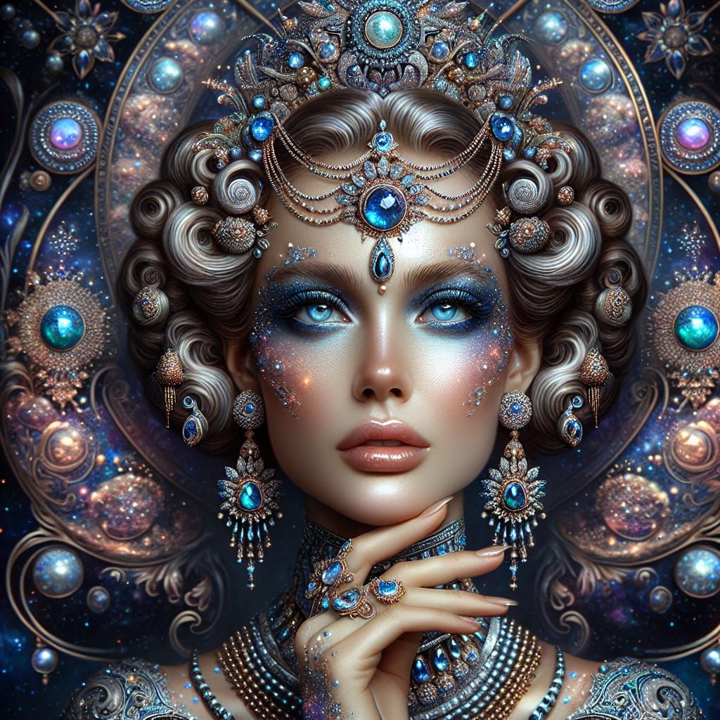 Regal Woman Portrait with Cosmic Headdress