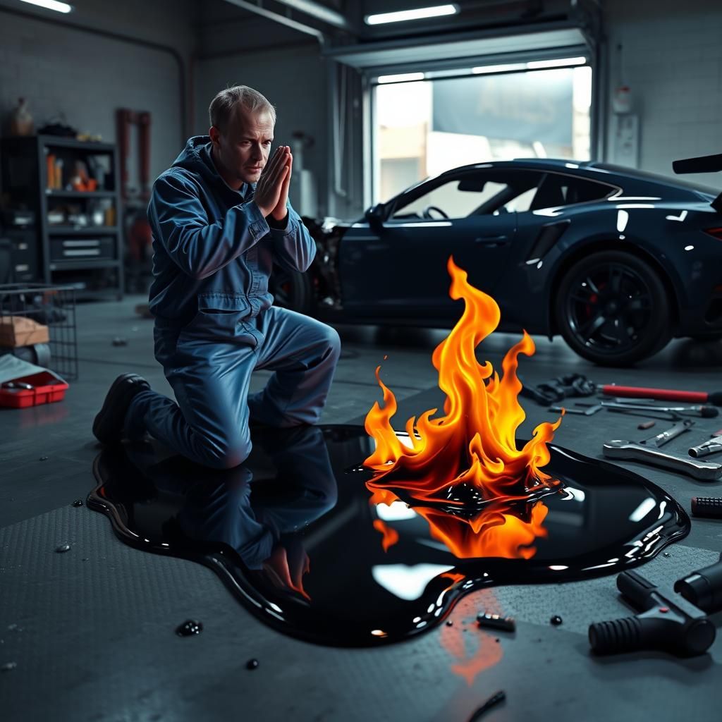 Flaming Goop in Low Poly Mechanic Garage