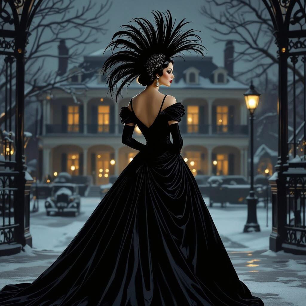 1930s Creole Lady in Noir Art Deco Style