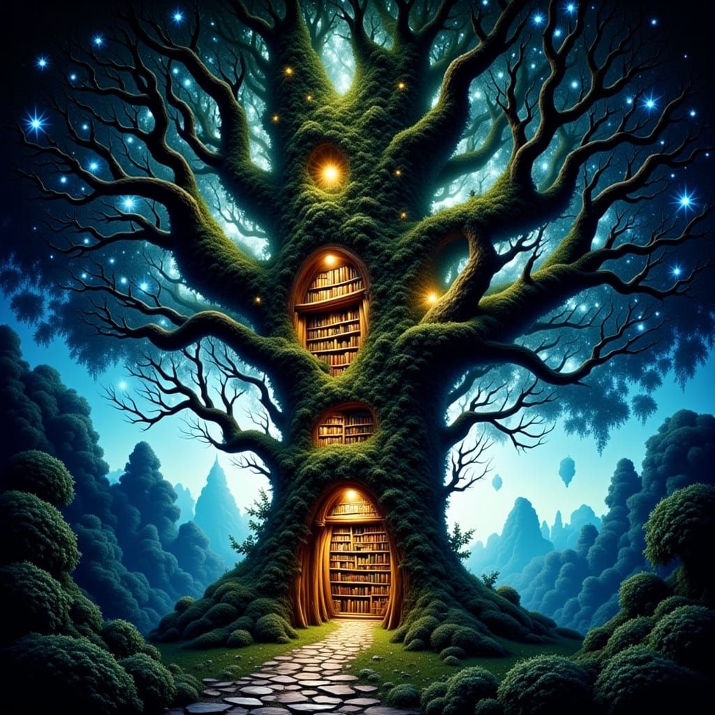 Celestial Library in Ancient Tree: Matte Painting