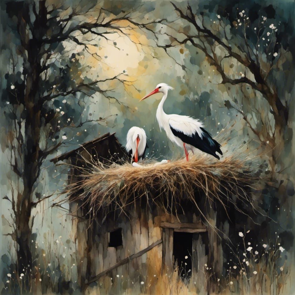 Stork Nest on Ancient Barn