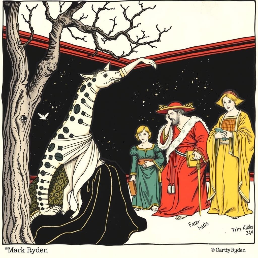 Whimsical Gothic Art Masterpiece in Gouache and Ink Style