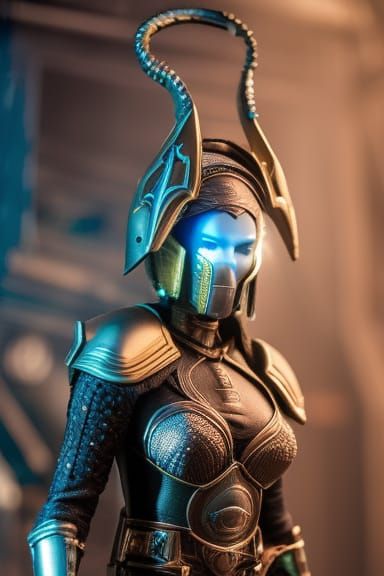 Detailed Female Cyborg Warrior in Sinister 3D Style