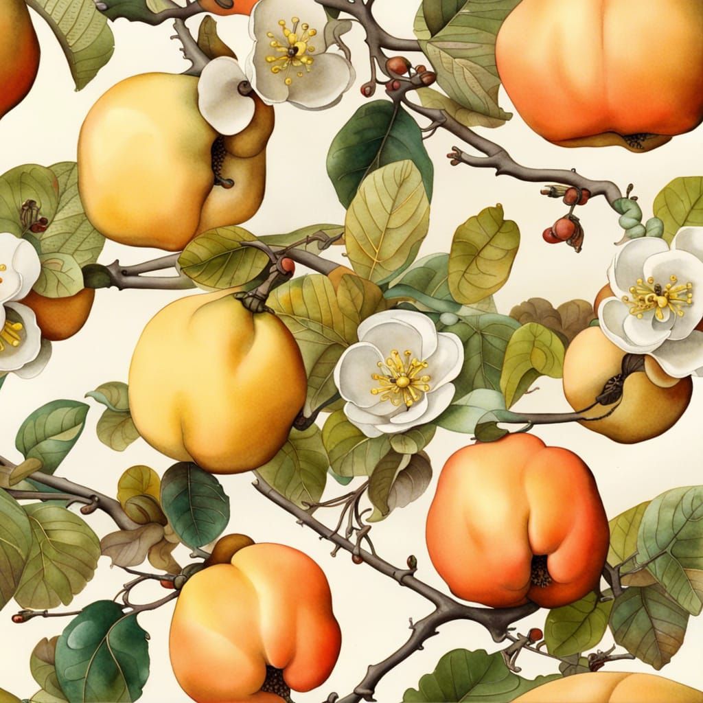 Quince Still Life in Gouache Watercolor