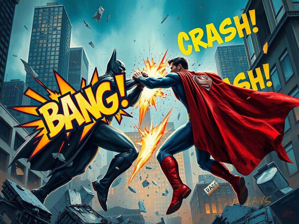 Batman vs Superman: Epic Battle in Oil Paint