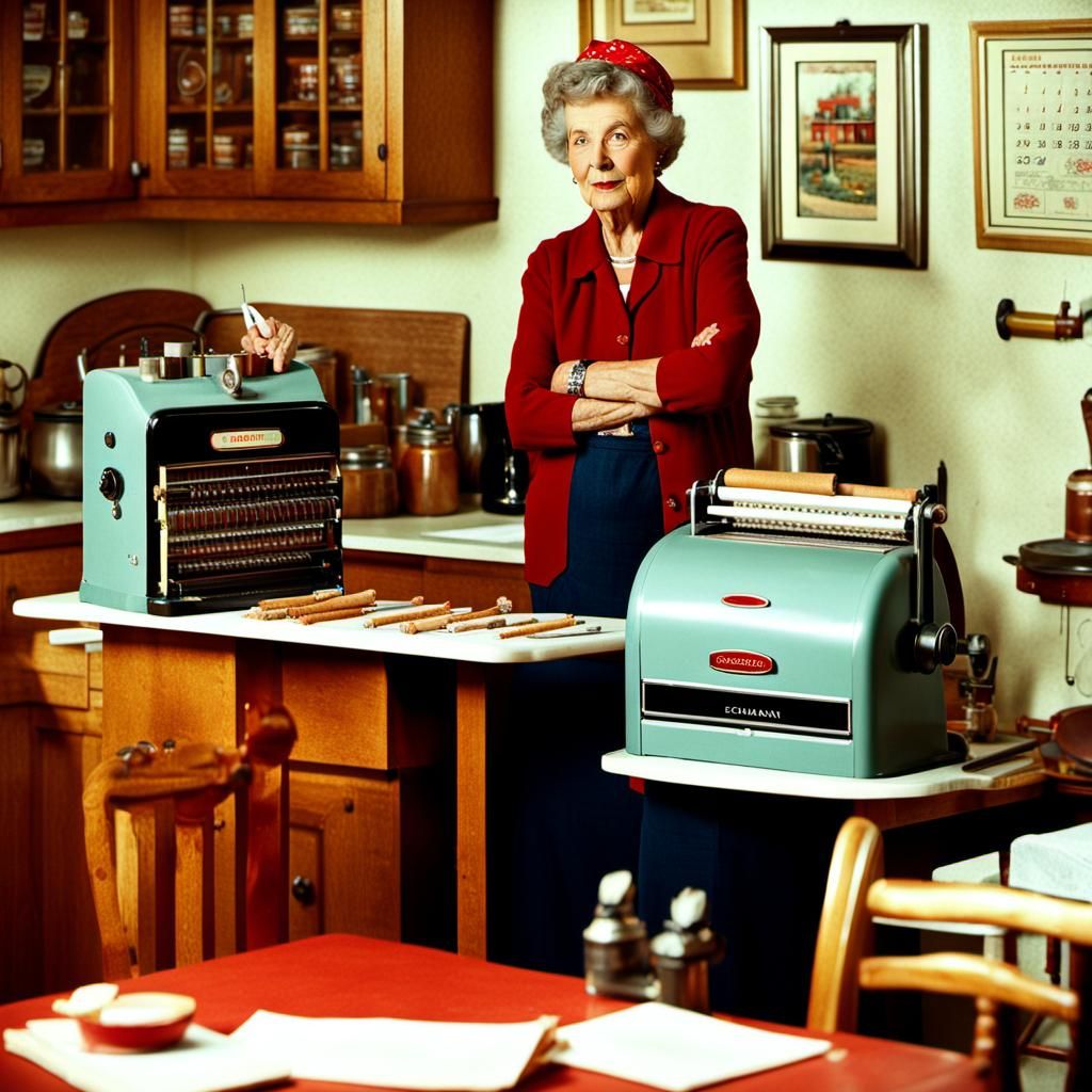 Nostalgic Photo of Granny Rolling Cigarettes in Retro Kitche...