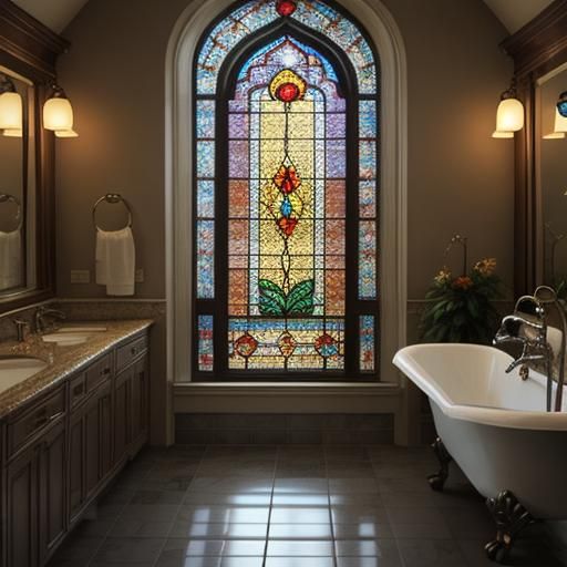 Vintage Bathroom with Stained Glass Lighting