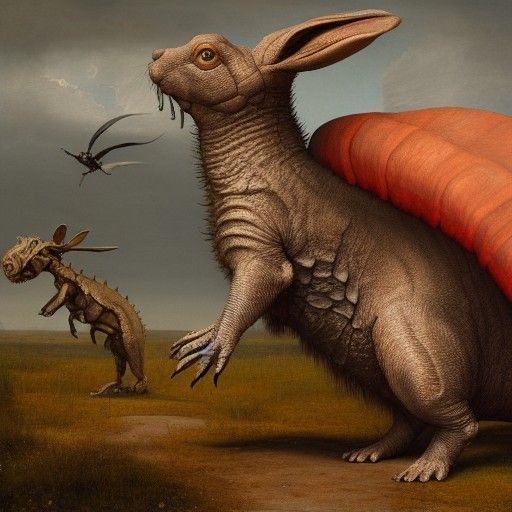 Rabbitosaurus, hyperdetailed oil painting by Albrecht Durer