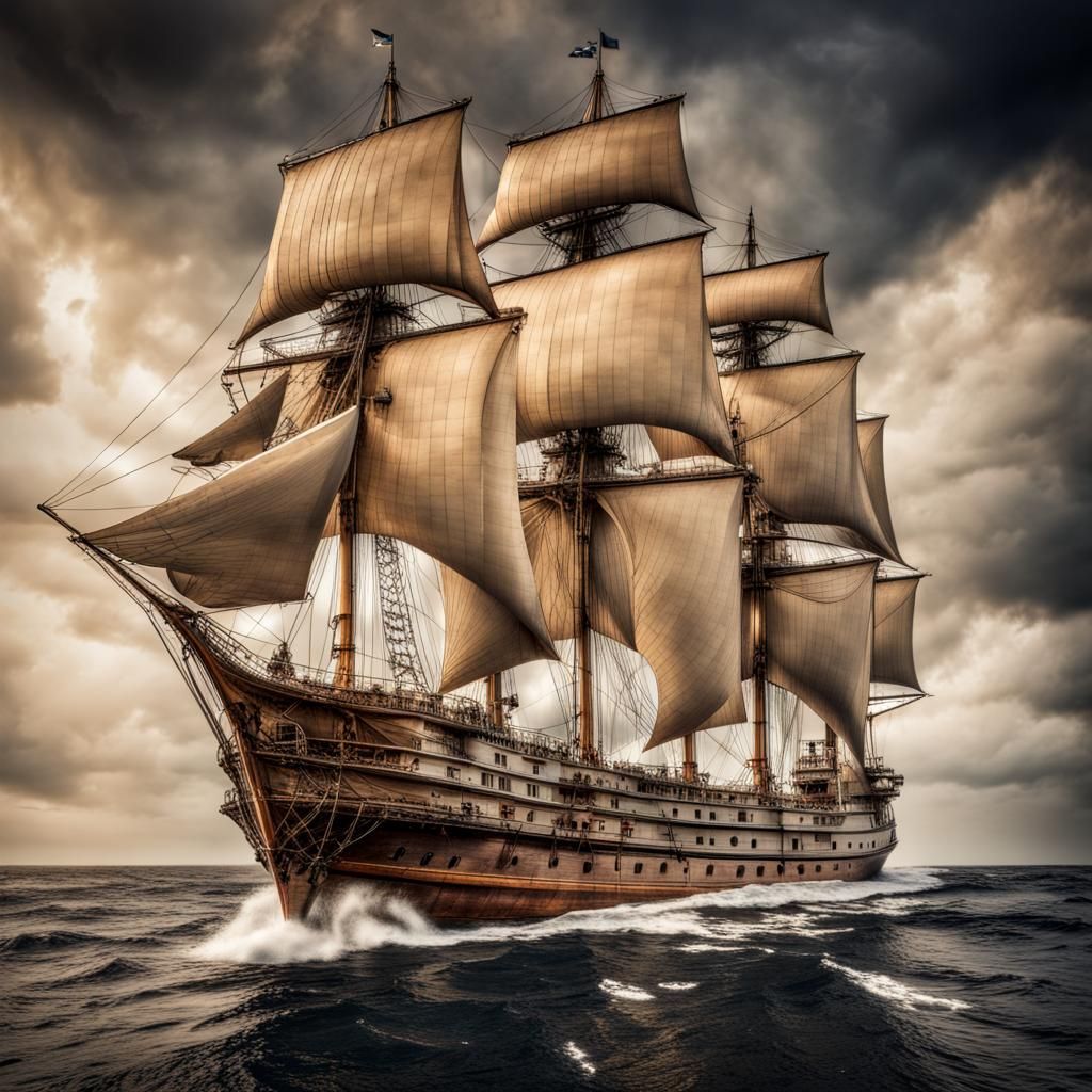 Hyperrealistic Ship Sails a Coffee Cup Sea