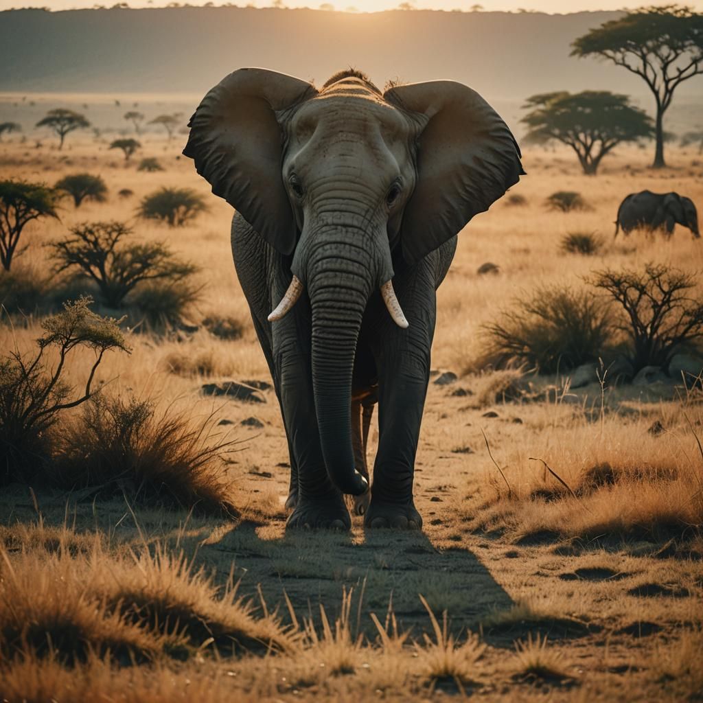 Elephant at Sunset: A Cinematic Savanna Scene