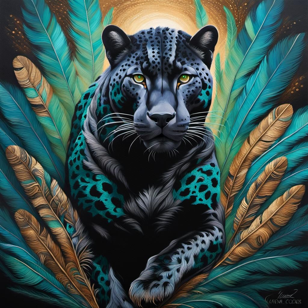 Majestic Black Jaguar Portrait in Acrylic Art Style