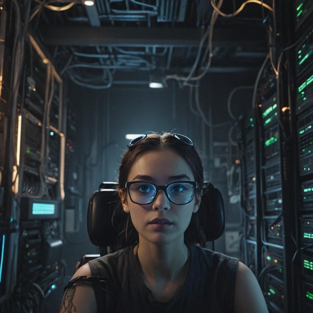 Woman in Wheelchair in Server Room: Concept Art