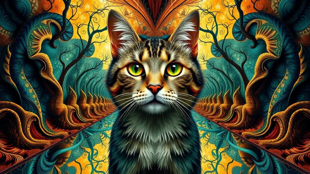 Surreal Fantasy Cat Portrait in Abstract Style